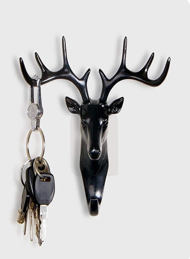 NL TRADERS Deer Head Wall Mounted Key Holder Wall Nails Without Drill Self Adhesive Wall Door Hook Hanger Bag Keys Sticky Holder(Black), Plastic, Pack of 1 - Image 1